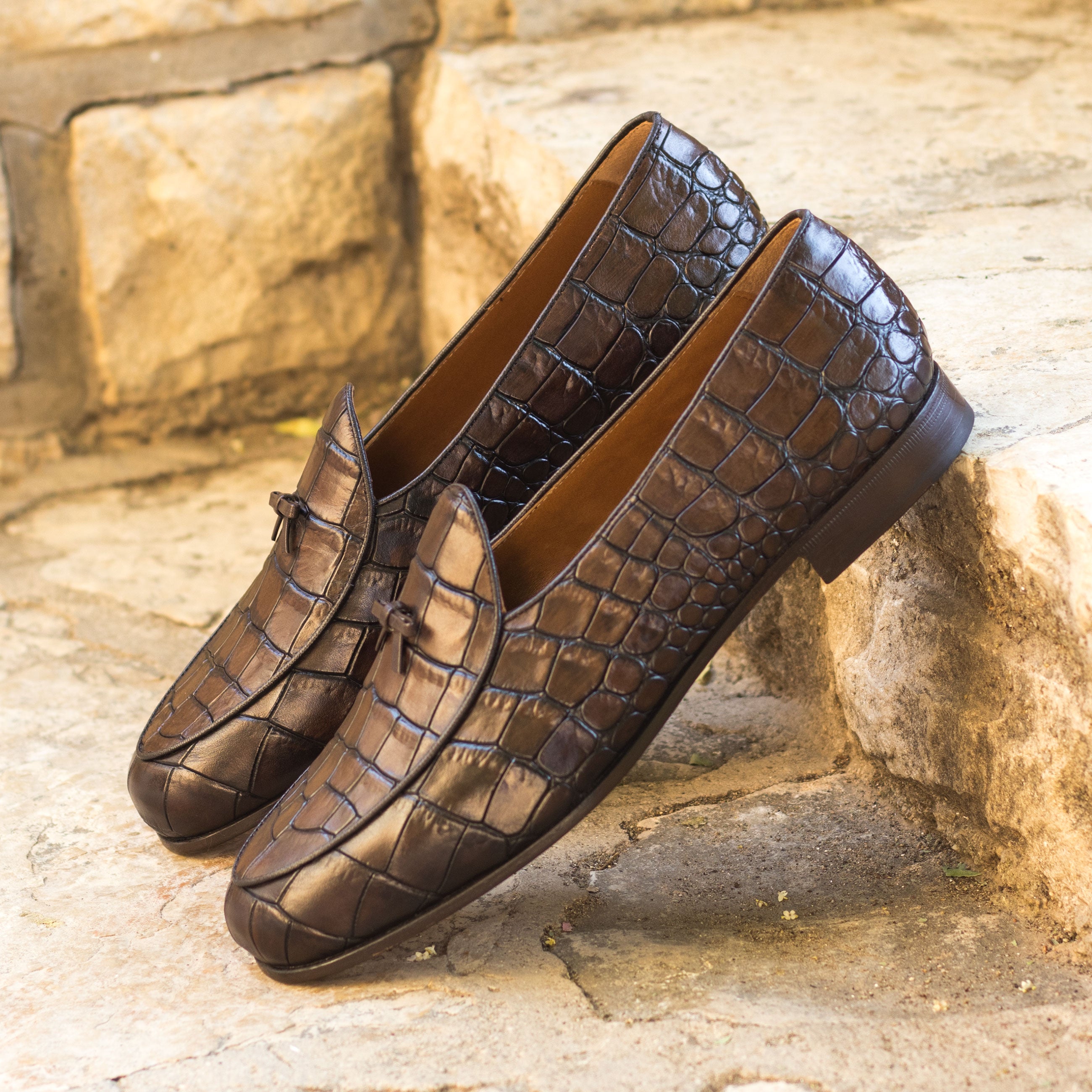 RANDOLPH BROWN CROC LOAFERS